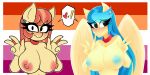  ! &lt;3 anthro anthrofied areola aunt_holiday_(mlp) auntie_lofty_(mlp) big_breasts blue_areola blue_hair blue_nipples blush bodily_fluids breasts collar collar_tag double_v_sign edit embarrassed equid equine female flag_background friendship_is_magic gesture hair hasbro hi_res horse lesbian_pride_colors lgbt_pride mammal my_little_pony nelljoestar nipples pac_man_eyes pegasus pony pride_colors red_collar simple_background solo sweat sweatdrop v_sign wings xan-gelx 