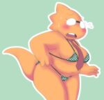  alphys alpi anthro belly big_breasts bikini blush bodily_fluids breasts buckteeth chubby_anthro chubby_female clothed clothing deep_navel eyewear female front_view frown glasses hi_res lizard navel necktie non-mammal_breasts open_frown open_mouth portrait reptile scales scalie short_stack simple_background skimpy slightly_chubby solo string_bikini sweat swimwear teeth thick_tail thick_thighs three-quarter_portrait three-quarter_view undertale_(series) wide_hips yellow_body yellow_scales 