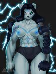  abs anthro braided_hair breasts chest_tuft clothed clothing female hair hi_res mammal nipples scar solo topless tuft ursid yurai 