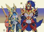  2022 anthro armor biped blep blue_body blue_fur breasts chorsinnell39 clothing couter crowned_shield_zamazenta crowned_sword_zacian digital_media_(artwork) duo female fur gauntlets genitals gloves greaves handwear hi_res holding_object holding_sword holding_weapon legendary_pok&eacute;mon looking_at_viewer melee_weapon multicolored_body multicolored_fur nintendo nipples one_eye_closed pauldron pok&eacute;mon pok&eacute;mon_(species) pussy red_body red_fur smile standing sword tongue tongue_out unconvincing_armor video_games weapon white_body white_fur wide_hips wink zacian zamazenta 