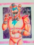  absurd_res animatronic bow_tie clothing five_nights_at_freddy&#039;s five_nights_at_freddy&#039;s:_security_breach glamrock_freddy_(fnaf) hat headgear headwear hi_res humanoid insect_guy_art machine male mammal muscular muscular_male painting_(artwork) pecs robot scottgames simple_background solo solo_focus traditional_media_(artwork) ursid video_games watercolor_(artwork) 