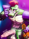 alligator alligatorid balls bodily_fluids crocodilian cum five_nights_at_freddy&#039;s five_nights_at_freddy&#039;s:_security_breach genital_fluids genitals hi_res male mectratron173 montgomery_gator_(fnaf) muscular muscular_male nipples penis red_eyes reptile scalie scottgames solo vein veiny_penis video_games 