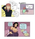  breasts clothed clothing comic dialogue digital_media_(artwork) duo english_text female female/female hair hi_res human human_focus humanoid mammal not_furry_focus ollie_(spirit_bathouse) sframboob simple_background smile text 