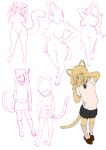  anthro big_breasts bottomwear breasts canid canine catsnoot chest_tuft clothing domestic_cat featureless_breasts felid feline felis female footwear group hand_on_hip kemono looking_at_viewer mammal navel nude partially_colored pubes school_uniform sketch sketch_page skirt socks tuft uniform young 