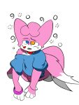  &lt;3 2_tails anthro bracelet bubble clothing drunk drunk_bubble fur hair heterochromia hi_res hybrid jewelry kaykorr male multi_tail pink_body pink_fur pink_hair solo substance_intoxication tongue tongue_out white_body white_fur 