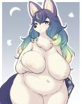  anthro big_breasts blush book breasts canid canine canis female fur genitals hair hi_res looking_at_viewer mammal nipples nude pussy solo tokumori_kaisen 
