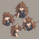  animal_humanoid apogee_(tinygaypirate) breasts brown_background brown_eyes brown_hair bust_portrait canid canid_humanoid canine canine_humanoid clothing cowlick ear_piercing eyebrow_through_hair eyebrows facial_piercing female floppy_ears gauged_ear hair hair_over_eye hi_res hoodie human humanoid long_hair looking_aside looking_down looking_up mammal mammal_humanoid messy_hair one_eye_obstructed piercing portrait simple_background smile solo spitz_humanoid tattoo tinygaypirate topwear translucent translucent_hair white_body white_skin 