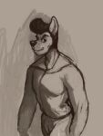  2021 3:4 anthro canid canine canis clothed clothing digital_drawing_(artwork) digital_media_(artwork) ears_up hi_res j_(oc) jackal jacket jojobiz looking_at_viewer male mammal monochrome pompadour portrait pose shaded simple_background smile smirk solo standing topwear 