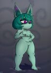 absurd_res alq belly belly_squish breast_squish breasts female genitals green_hair grope hair hi_res humanoid humanoid_pointy_ears league_of_legends muscular muscular_female not_furry nude pussy riot_games short_stack solo squish standing vex_(lol) video_games yordle 