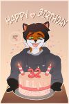  &lt;3 anthro birthday birthday_cake cake candle canid canine cheek_tuft clothing dessert facial_tuft food fox half-closed_eyes hi_res hoodie love male mammal narrowed_eyes punkypanda solo tongue tongue_out topwear tuft 