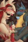 absurd_res anthro bodily_fluids feet foot_fetish foot_on_penis foot_play footjob frottage genitals group hand_on_penis hi_res lucario lycanroc male male/male midnight_lycanroc nintendo penis pok&eacute;mon pok&eacute;mon_(species) sex smelly sousaku_san sweat sweaty_feet video_games 