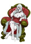  anthro bell breasts christmas christmas_clothing clothed clothing eyewear female fur glasses grey_hair hair hi_res holidays mammal mature_female nipples open_mouth open_smile partially_clothed polar_bear sitting smile solo teeth translucent translucent_clothing ursid ursine white_body white_fur yawg 