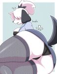 absurd_res anthro big_butt bottomwear bra breasts butt canid canine canis clothing domestic_dog female hair hair_over_eyes hi_res jhenightfox legwear mammal panties puppychan skirt solo thick_thighs thigh_highs underwear white_hair 