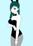  bunny_girl_android bunny_girl_android_(cosplay) cosplay green_eyes green_hair liaz light_blue_background non-web_source pantyhose vargan_grey 