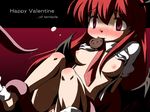  bat_wings blush breasts chocolate futatsuki_hisame head_wings koakuma long_hair necktie nude red_eyes red_hair small_breasts solo sweat tentacles touhou valentine wings 