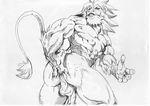  1boy anal bara furry highres lion male male_focus monochrome muscle nipples penis simple_background solo 