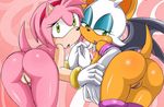  2girls amy_rose animal_ears ass furry gloves green_eyes multiple_girls pussy rouge_the_bat sonic_the_hedgehog tail 