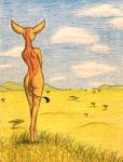  2017 antelope anthro anthrofied back_boob back_markings biped black_tail bovid breasts brown_fur butt cloud colored_pencil_(artwork) female fur gerenuk grass hi_res hill hooves landscape lighting mammal markings mountain multicolored_fur nature nude nuk_the_gerenuk orange_fur orange_markings orange_tail outside rear_view savanna scenery_porn scenic_view shadow sky small_waist solo standing tail_tuft thefriendlyelephant traditional_media_(artwork) tree true_antelope tuft two_tone_tail white_fur 