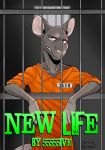  55555ive anthro big_ears book_cover chest_fur claws clothed clothing english_text frown green_eyes hair jumpsuit line_art long_tail male mammal paws prison rat rodent short_hair simple_background solo standing text white_background window wolfpai 