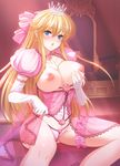  blonde_hair blue_eyes blush bow braid breast_grab breasts crown dress dress_lift earrings elbow_gloves flower gloves grabbing hair_bow jewelry jpeg_artifacts koizumi_amane large_breasts letitia_estol long_hair nipples no_bra open_mouth panties pink_panties princess rose see-through shouki_letitia sitting solo underwear very_long_hair 