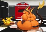  2015 anthro appliance belly big_belly big_butt burger butt cocoa_(cheesecaker) duo eating eating_food female feral food fur huge_butt kazecat kitchen kitchen_appliance male male/female mammal nintendo nude obese obese_anthro obese_female obese_male oven overweight overweight_anthro overweight_female overweight_male pikachu pok&eacute;mon pok&eacute;mon_(species) raichu rodent sitting sitting_on_floor size_difference sparks_(cheesecaker) video_games 