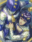  2boys bangs black_hair blue_eyes blunt_bangs bob_cut bruno_buccellati dyresbroom hair_ornament hairclip jojo_no_kimyou_na_bouken looking_up male_focus multiple_boys stand_(jojo) sticky_fingers_(stand) zipper zipper_pull_tab 