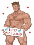 1boy abs animal_ears bara bear_boy bear_ears blush body_fur brown_hair chest_hair covering covering_crotch dark-skinned_male dark_skin embarrassed feet_out_of_frame heart holding holding_sign hydaus kemonomimi_mode large_pectorals male_focus male_underwear male_underwear_peek milestone_celebration muscular muscular_male navel nipples oishi_(psycho-pass) pectorals psycho-pass short_hair sideburns sign solo stomach topless_male underwear underwear_only 