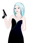  absurdres blue_hair dress fort fort-14 gun handgun highres self_upload tall ukrainian_text weapon 