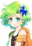  1girl blue_eyes cape closed_mouth commentary earrings final_fantasy final_fantasy_iv green_hair hair_ornament jewelry long_hair looking_at_viewer rydia_(ff4) sa_kichi simple_background smile solo white_background 