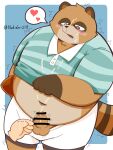  &lt;3 2022 anthro balls belly blush bodily_fluids bottomwear brown_body canid canine censored clothing cum cum_on_face cum_on_hand cum_on_penis erection genital_fluids genitals hi_res humanoid_genitalia humanoid_hands humanoid_penis kemono male mammal nakidori218 navel overweight overweight_male penis raccoon_dog rugby rugby_ball shirt shorts simple_background solo_focus tanuki topwear 