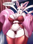  anthro big_breasts blush breasts clothed clothing eeveelution female fur hi_res looking_at_viewer mammal mleonheart nintendo pok&eacute;mon pok&eacute;mon_(species) ribbons solo sylveon text video_games 