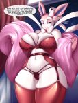  anthro big_breasts blush breasts clothed clothing eeveelution female fur hi_res looking_at_viewer mammal mleonheart nintendo pok&eacute;mon pok&eacute;mon_(species) ribbons solo sylveon text video_games 