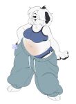  2022 4_toes :&lt; anthro artist_name barefoot black_ears black_eyebrows black_eyes black_nose black_pawpads blue_bra blue_clothing blue_panties blue_underwear bottomwear bra canid canine canis clothing digital_media_(artwork) domestic_dog eyebrows feet female floppy_ears front_view full-length_portrait fur grey_bottomwear grey_clothing grey_pants hair hair_over_eye hand_on_hip hi_res mammal narrowed_eyes one_eye_obstructed overweight overweight_female panties pants pawpads portrait puppychan short_hair simple_background softghost solo toes underwear white_background 
