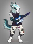  anthro canid canine canis clothed clothing female fox guitar hair handwear hi_res hybrid mammal musical_instrument playing_guitar playing_music plucked_string_instrument reaper3d smile solo string_instrument striped_hair white_clothing white_handwear wolf 
