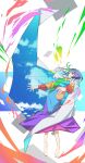 1girl absurdres blue_eyes blue_hair cape cloak dauchimk_1113 dress highres multicolored_clothes multicolored_dress multicolored_hairband patchwork_clothes rainbow_gradient red_button short_hair sky_print solo tenkyuu_chimata touhou two-sided_cape two-sided_fabric white_cloak zipper 
