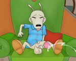  anthro big_penis bodily_fluids cum cumshot ejaculation furniture genital_fluids genitals grabbing_sheets hi_res kinktober lewd_latte macropod male mammal marsupial masturbation nickelodeon penis rocko&#039;s_modern_life rocko_rama sofa solo wallaby 