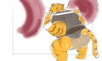  2022 anthro bulge butt clothing exercise felid inunoshippo kemono male mammal orange_body overweight overweight_male pantherine shirt solo tiger topwear workout 