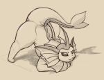 all_fours ambiguous_gender ass_up eeveelution feral greyscale hi_res jack-o&#039;_pose looking_at_viewer monochrome nintendo pok&eacute;mon pok&eacute;mon_(species) pose simple_background solo tan_background the_creacher vaporeon video_games wide_hips 