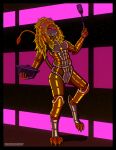  absurd_res android animatronic anthro armor bedroom_eyes blonde_hair blonde_mane claws claws_out cooking criegrrunov cybernetics cyborg electro_swing evil_grin fantasy felid female female/female food fur hair hi_res lion looking_at_viewer looking_back machine mammal mane mustard narrowed_eyes pantherine paws pink_eyes robot science_fiction seductive smile solo spatula tools wide_hips yellow_body yellow_fur yellow_tail 