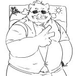  2022 anthro beach bottomwear clothing eyewear hi_res humanoid_hands male mammal mature_male overweight overweight_male pants seaside shirt sketch solo suid suina sunglasses sus_(pig) topwear whitebeast20 wild_boar 