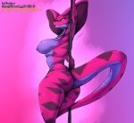 2020 anthro areola bedroom_eyes big_breasts big_butt big_tail breasts butt cobra curvy_figure digital_media_(artwork) eyelashes fangs female gradient_background hb-viper hi_res lavender_body lavender_scales long_tail looking_at_viewer looking_back magenta_body magenta_scales multicolored_body multicolored_scales narrowed_eyes nipples nude pink_background pole reptile scales scalie seductive signature simple_background smile snake snake_hood solo standing stripper_pole teeth thick_thighs voluptuous wide_hips yellow_eyes 