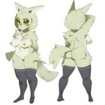  anthro blue_eyes blush body_blush butt canid canine canis clothing eyeshadow female genitals grey_body kashtran legwear makeup mammal mostly_nude multiple_poses nipples pose pussy pussy_blush solo thick_thighs thigh_highs toony wolf 