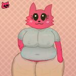  1:1 2022 alternate_form anthro belly belly_overhang big_breasts black_eyes blush bottomwear breasts clothed clothing crashfab cute_expression digital_media_(artwork) fan_character felid feline female friday_night_funkin&#039; friday_night_funkin&#039;_minus fur grey_clothing grey_shirt grey_topwear humanoid kia_(fnf) looking_away mammal overweight pants pink_body pink_fur pupils shirt solo solo_focus standing tan_bottomwear tan_clothing tan_pants thick_thighs topwear white_pupils 