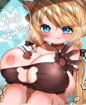  animal_humanoid big_breasts blonde_hair blush bodily_fluids breasts female hair holding_breast huge_breasts humanoid kanikanikama licking licking_lips licking_own_lips looking_at_viewer self_lick solo sweat tongue tongue_out 