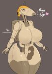  &lt;3 3_fingers b1_battle_droid battle_droid big_breasts breasts brown_body curvy_figure dialogue droid eyes_closed female fingers hi_res humanoid machine no_belly non-mammal_breasts not_furry rizkitsuneki robot simple_background solo star_wars text thick_thighs voluptuous wide_hips 
