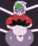  absurd_res anthro areola areola_slip big_breasts breasts canid canine canis clothing collar female five_nights_at_freddy&#039;s five_nights_at_freddy&#039;s:_security_breach hexami hi_res holding_breast huge_breasts mammal roxanne_wolf_(fnaf) scottgames shirt solo thick_thighs topwear video_games wolf 