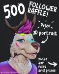  absurd_res anthro canid canine canis cervid contest digital_media_(artwork) hair hi_res horn instagram magic male mammal pinup portrait pose raffle raffle_prize raffle_winner silvertale solo wolf 