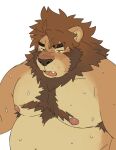  anthro armpit_hair bodily_fluids body_hair breath chest_hair chest_tuft facial_hair felid hi_res lion male mammal mane nipples overweight overweight_male pantherine panting ross_(rossciaco) rossciaco sideburns solo sweat sweating_profusely tongue tongue_out tuft 