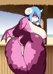  &lt;3 absurd_res anthro areola bar beach big_breasts blue_hair breasts butt butt_grab conditional_dnp dragon female genitals hair hand_on_butt hi_res horn hut long_hair nipples nude open_mouth pussy quin-nsfw seaside smile solo 