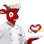  &lt;3 1:1 anthro bovid caprine chef chef_hat clothing digital_drawing_(artwork) digital_media_(artwork) dress_shirt goat hat headgear headwear jacket male mammal plate redvel_fett shirt smile solo topwear 